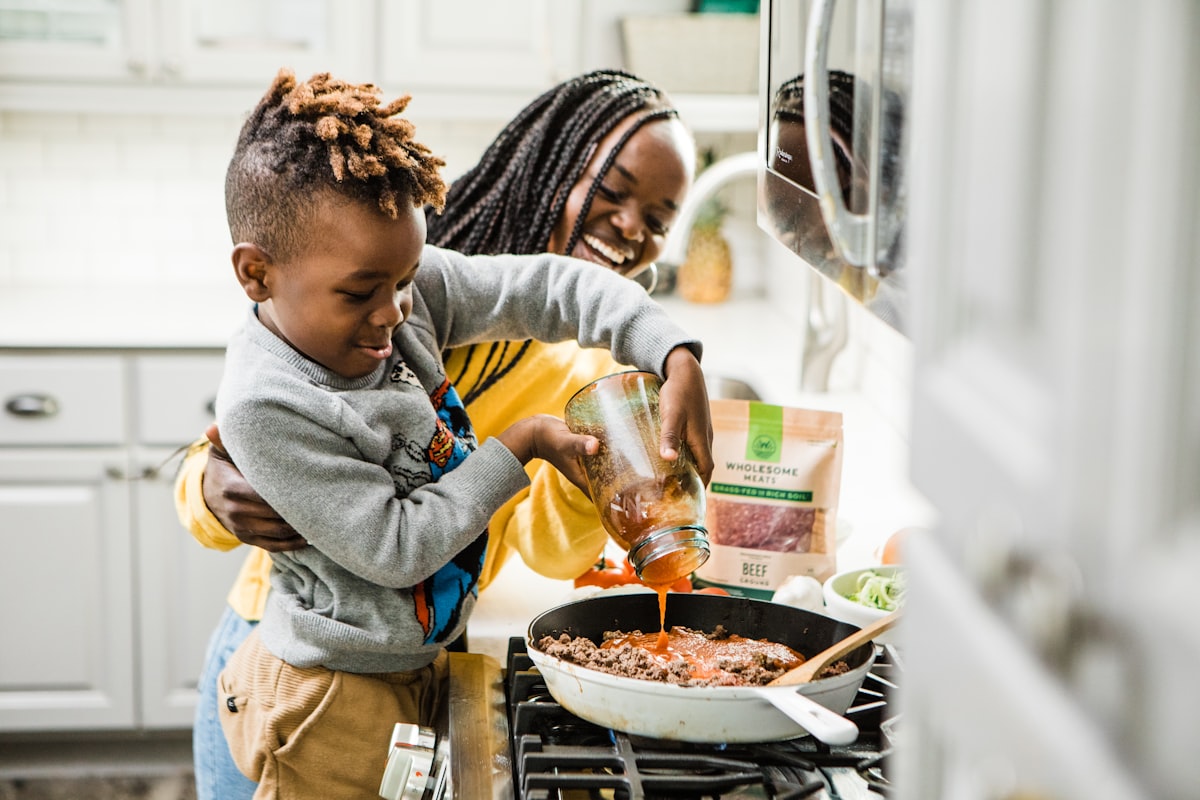 Family enjoying healthy meal together